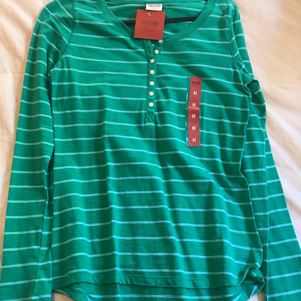 Long sleeve Mossimo green striped shirt NWT